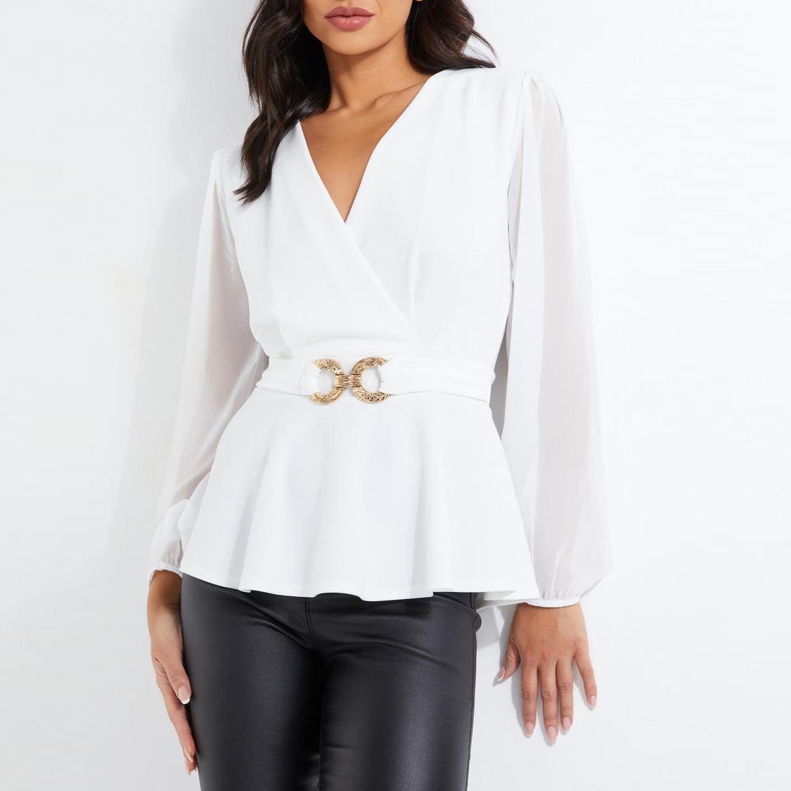 Title: Chic and Elegant: The Alluring White Tie Blouse with Chiffon Shirt in Fashionable Designs