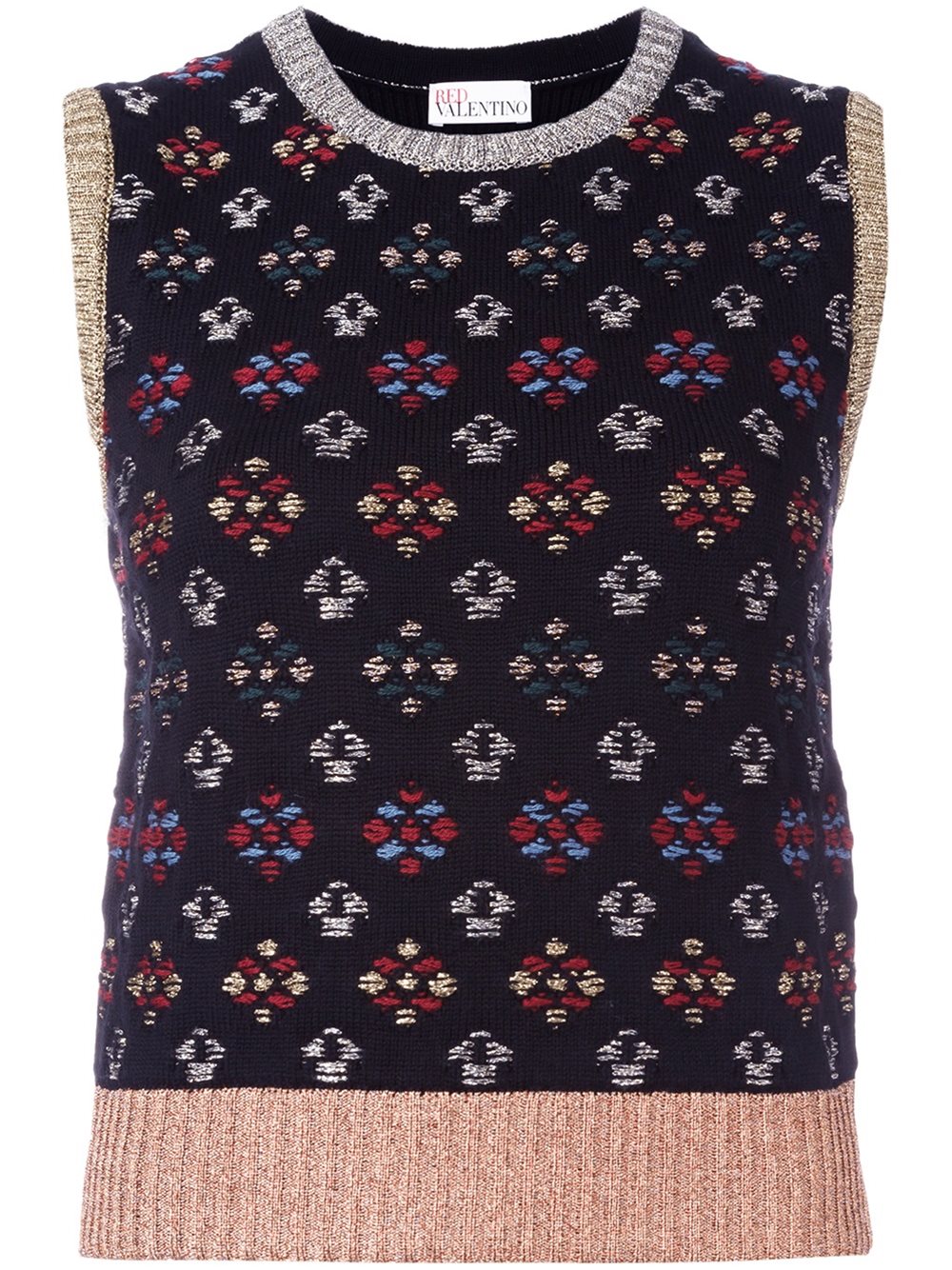 Womens Brand Long Round-neck Flower-pattern Knitted Top