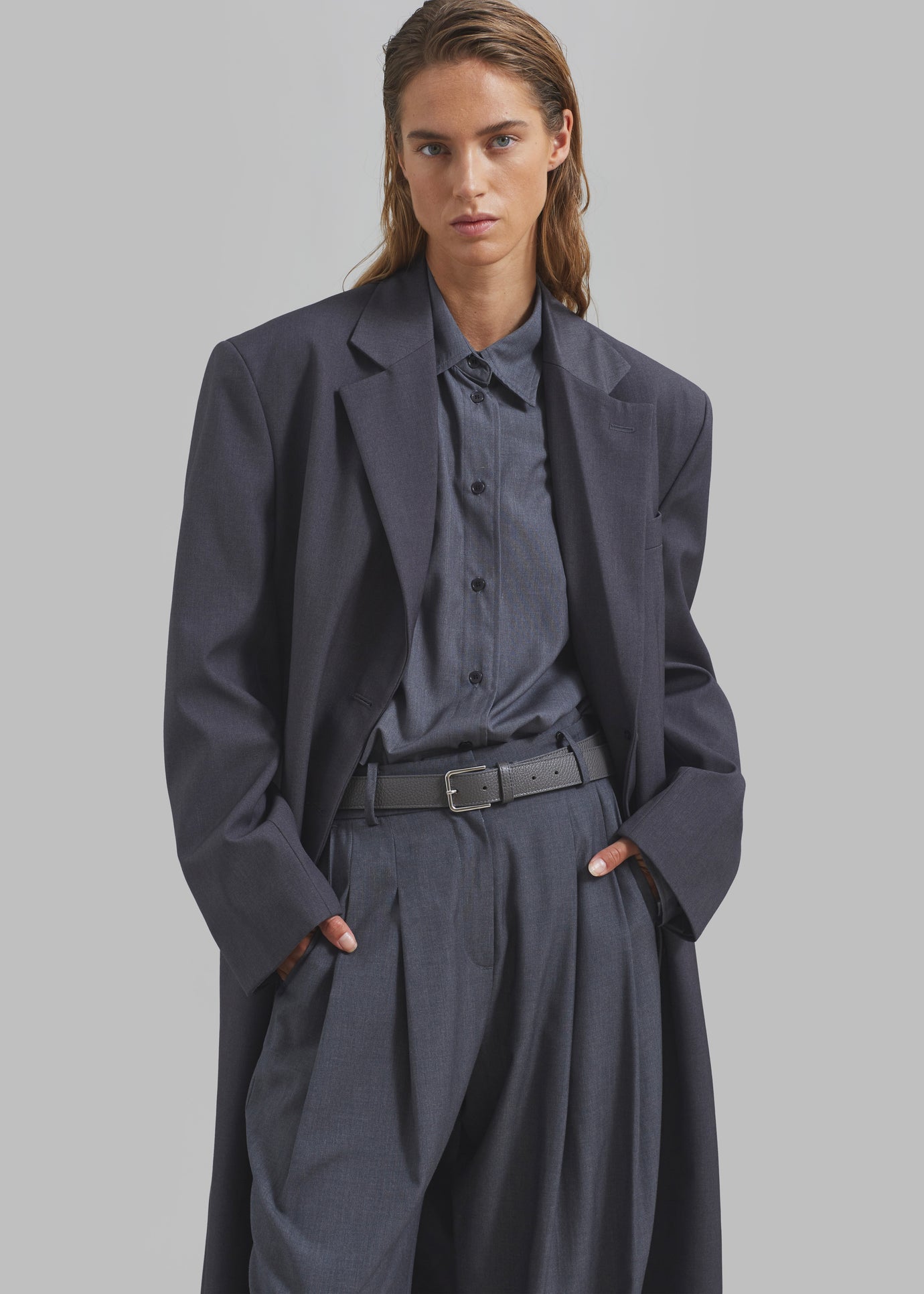 Title: Robinsons Non-Iron, Anti-Wrinkle Suit with Leather Tie and Collar